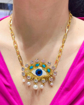 Vintage Blue Evil Eye Pendant Necklace