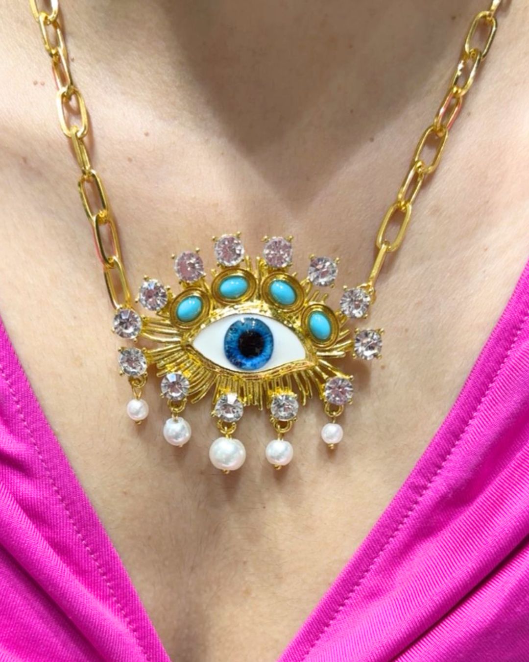 Vintage Blue Evil Eye Pendant Necklace