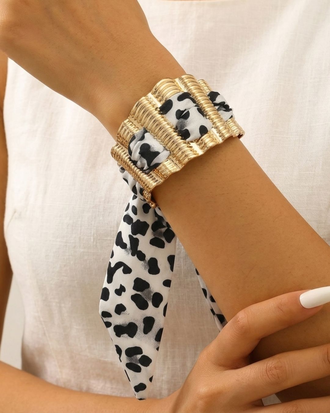 Golden Zebra Print Scarf Bracelet