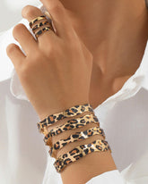 Animal Print Structured Handcuff With Finger Ring