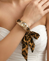 Golden Animal Print Rhinestone Scarf Bracelet
