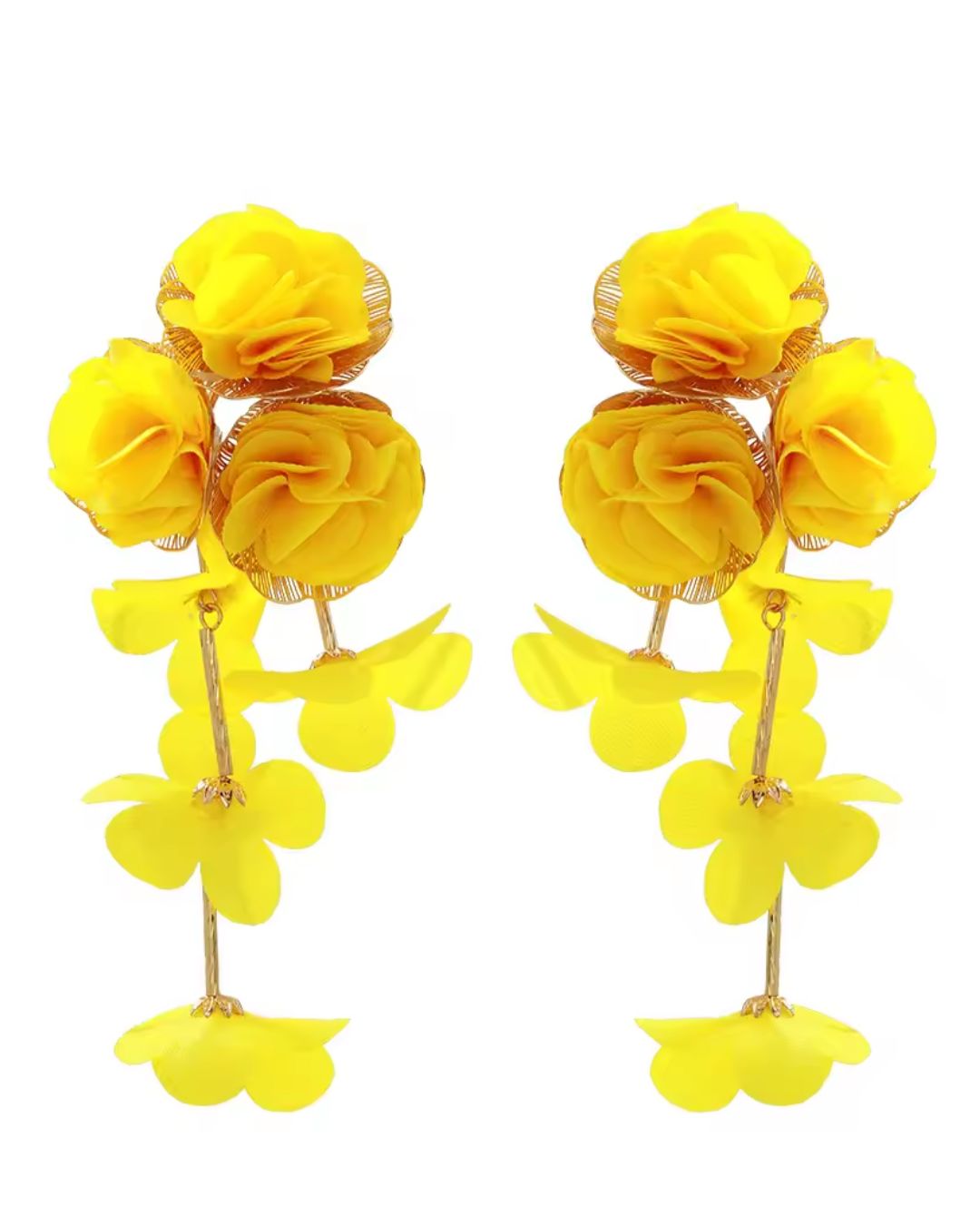Yellow Flower Petal Tassel Drop Earrings