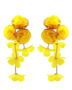 Yellow Flower Petal Tassel Drop Earrings