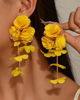 Yellow Flower Petal Tassel Drop Earrings
