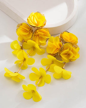 Yellow Flower Petal Tassel Drop Earrings