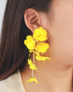 Yellow Flower Petal Tassel Drop Earrings
