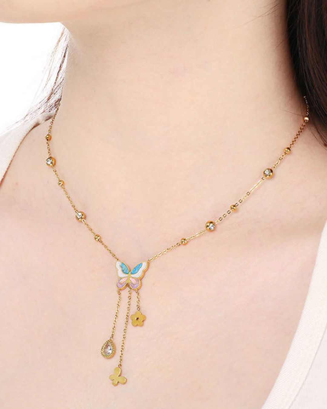 Butterfly Bead Pendant Necklace