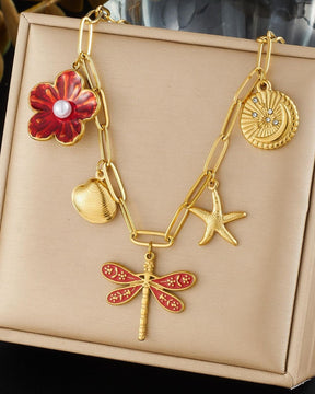 Dragonfly Starfish Boho Pendant Necklace