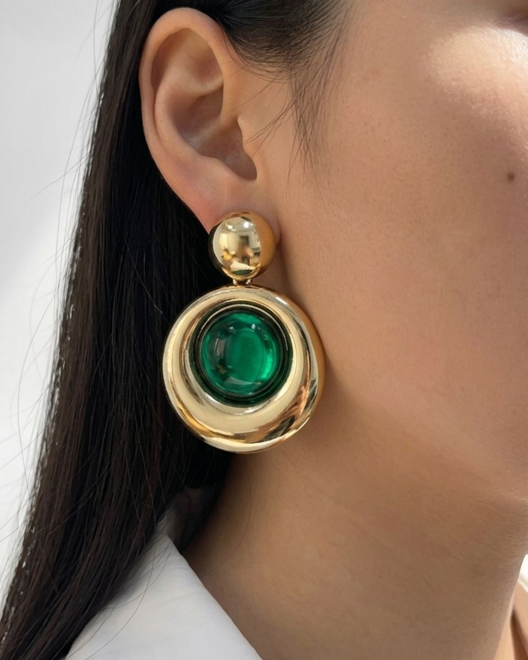 Golden Moon Green Stone Drop Earrings
