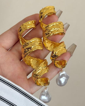 Retro Spiral Pearl Drop Earrings