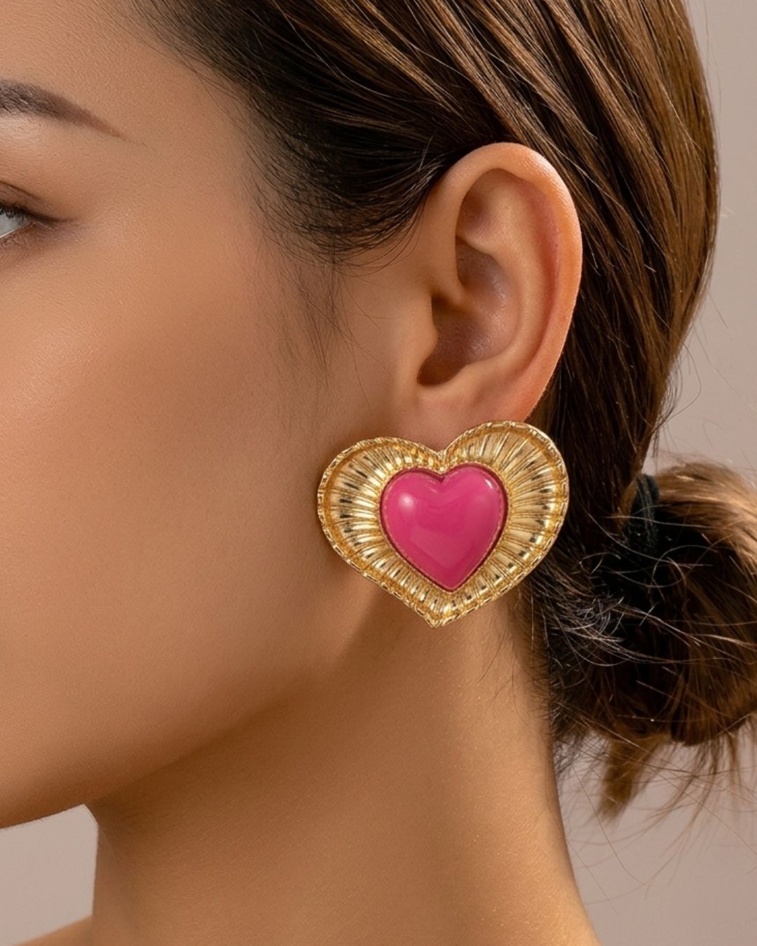 Love Heart Pink Stud Earrings
