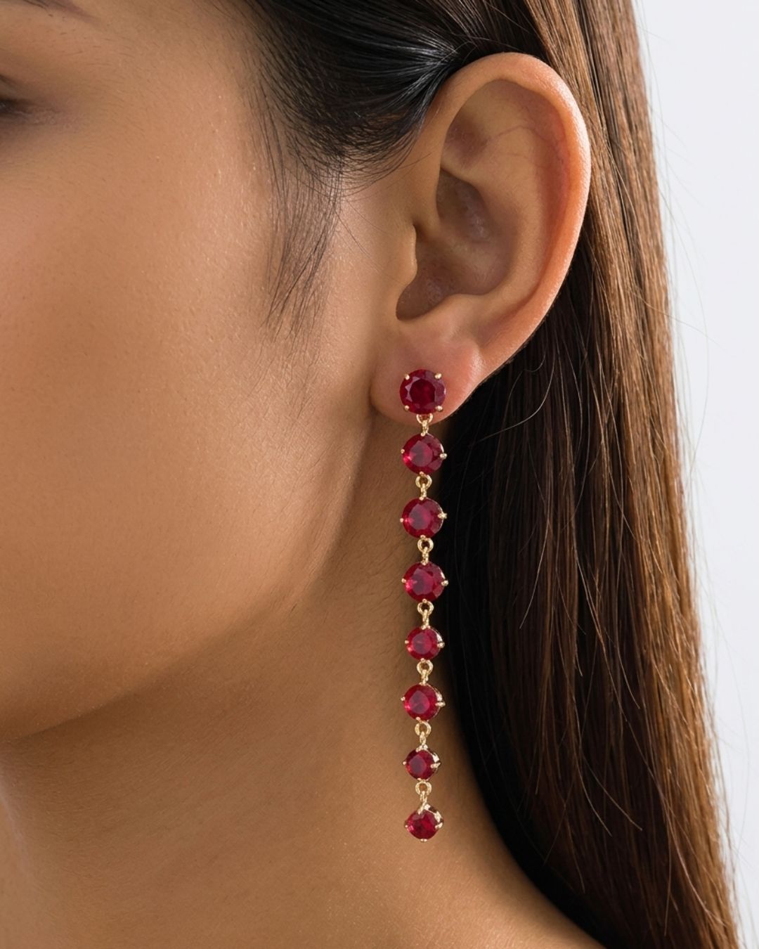 Red Layered American Diamond Danglers