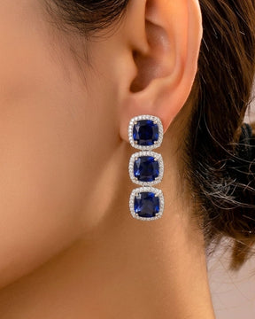 Trio Navy Blue Diamond CZ Drop earrings