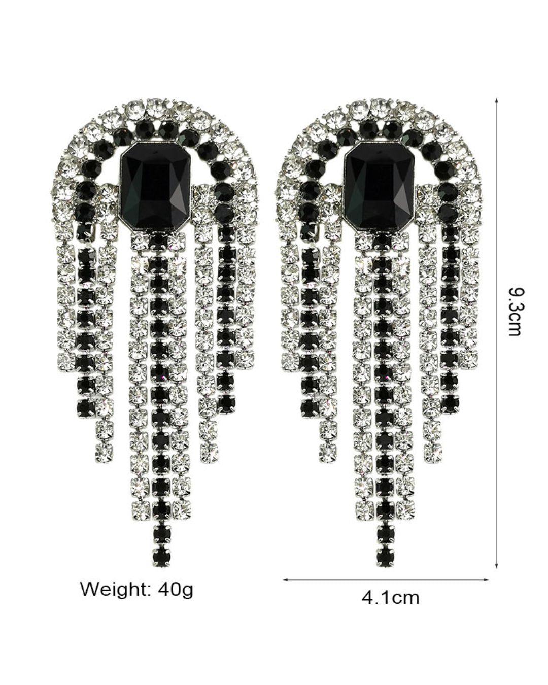 Vintage Black Crystal Chain Tassel Drop Earrings