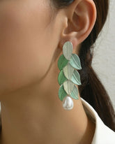 Mint Leaf Pearl Drop Earrings