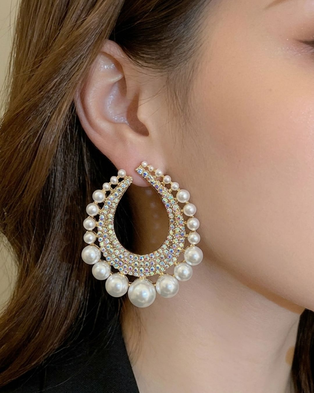 Silver Bling Crystal Pearl Drop Earrings