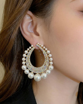Silver Bling Crystal Pearl Drop Earrings