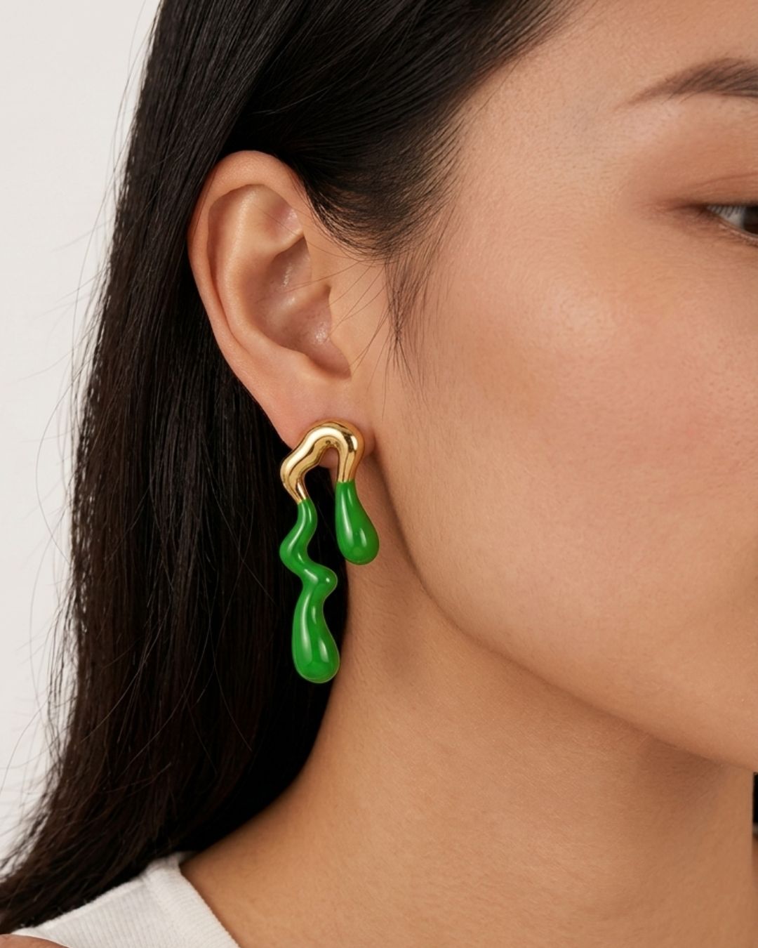 Green Asymmetry Drop Earrings