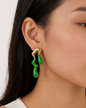 Green Asymmetry Drop Earrings