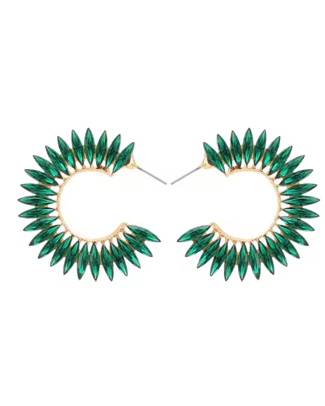 Green Rhinestone Half Moon Hoop Earrings