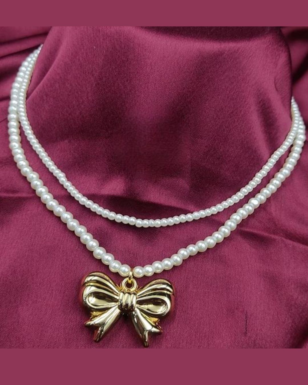 Two Layer Pearl Bow Statement Necklace
