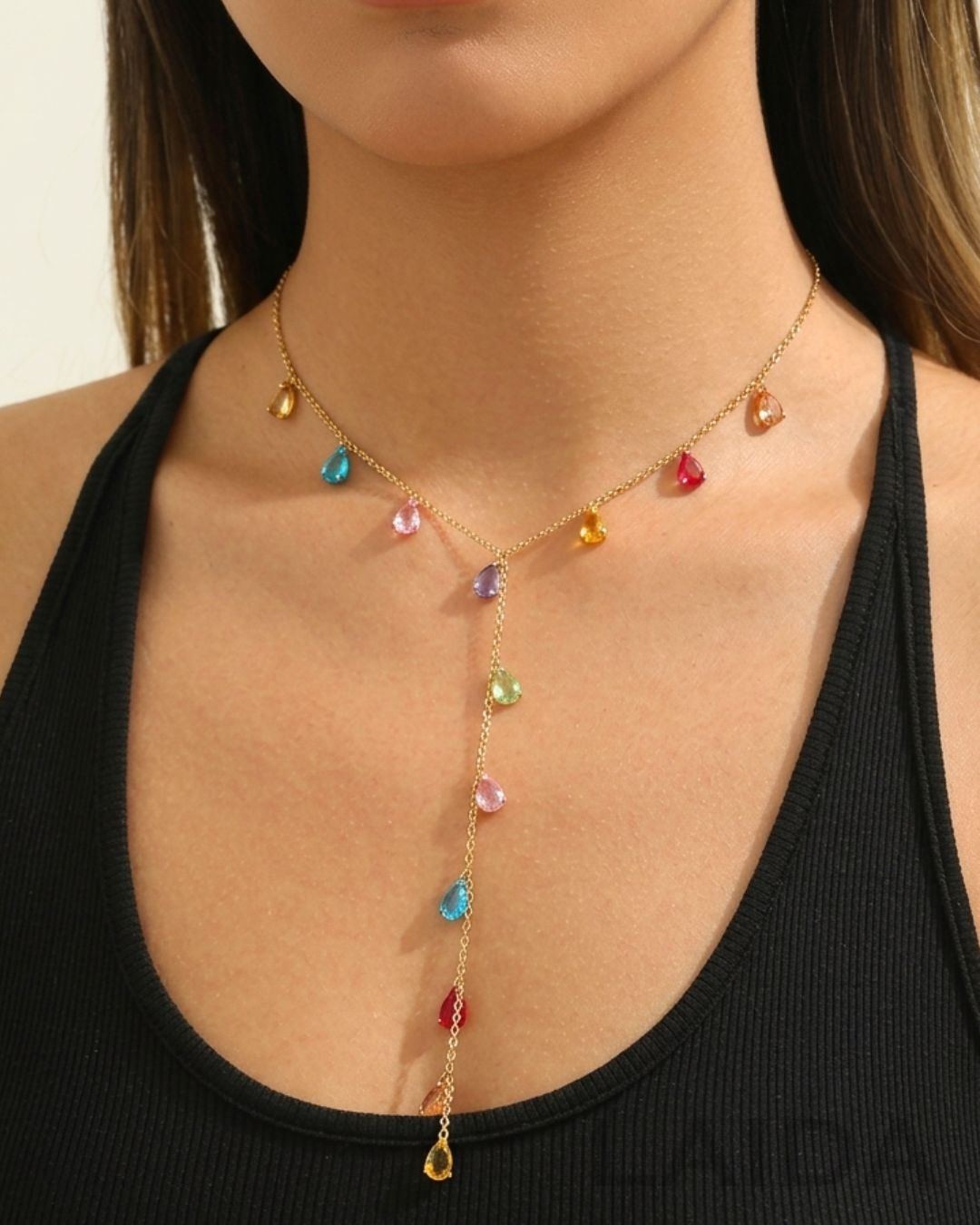 Multi Stone Water Drop Pendant
