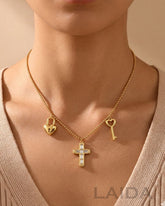 Golden Cross Heart Lock Pendant