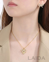 Golden Heart Bow Pendant Set