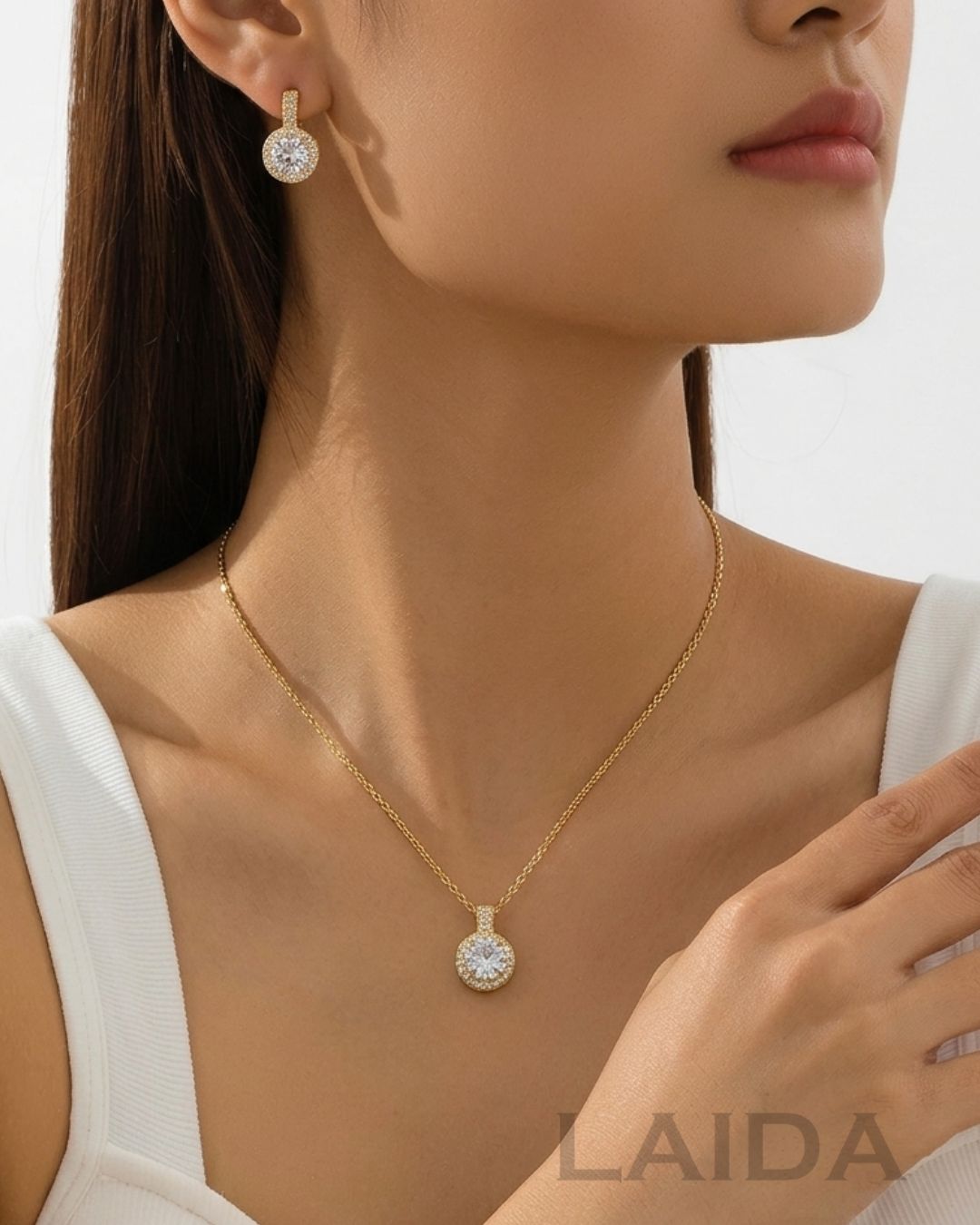 Golden Crystal Shiny Pendant Set