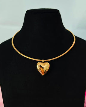 Golden Heart Charm Choker Necklace