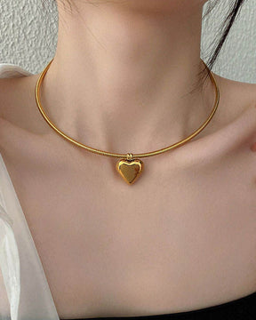 Golden Heart Charm Choker Necklace