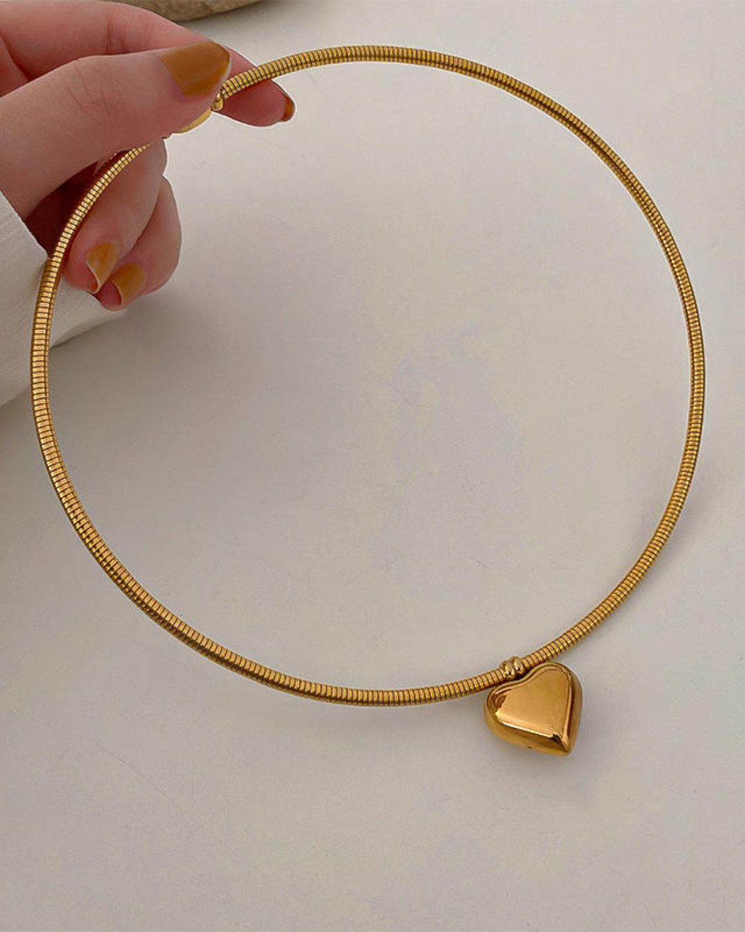Golden Heart Charm Choker Necklace