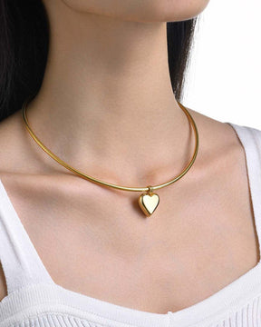 Golden Heart Charm Choker Necklace