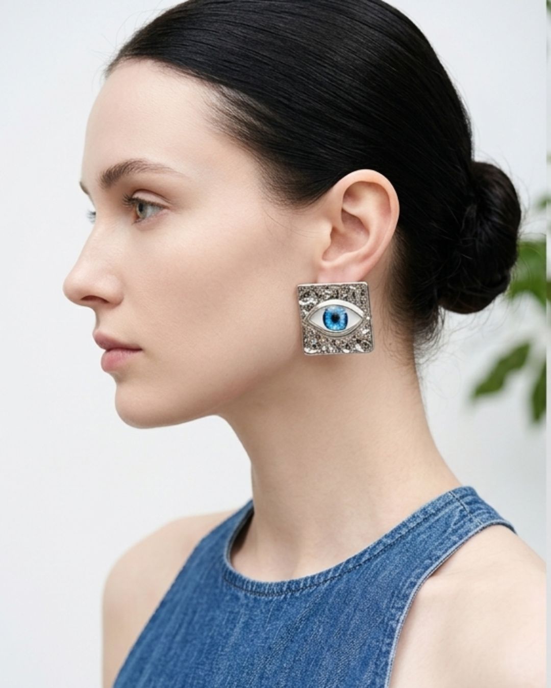 Silver Evil Eye Stud Earrings
