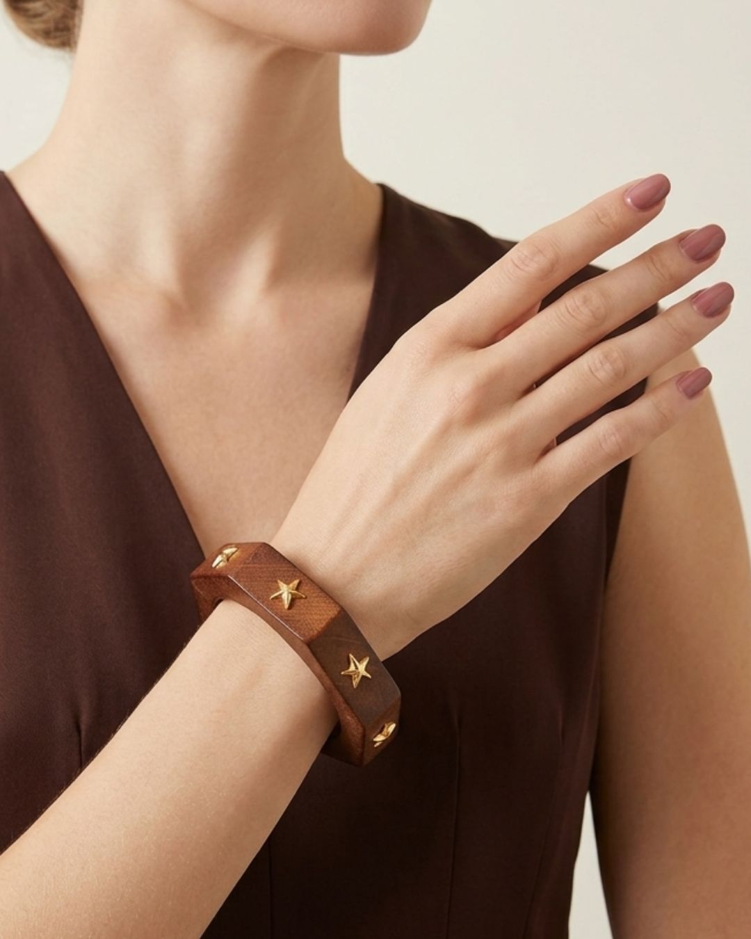 Brown Wooden Golden Starlight Bracelet