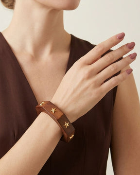 Brown Wooden Golden Starlight Bracelet
