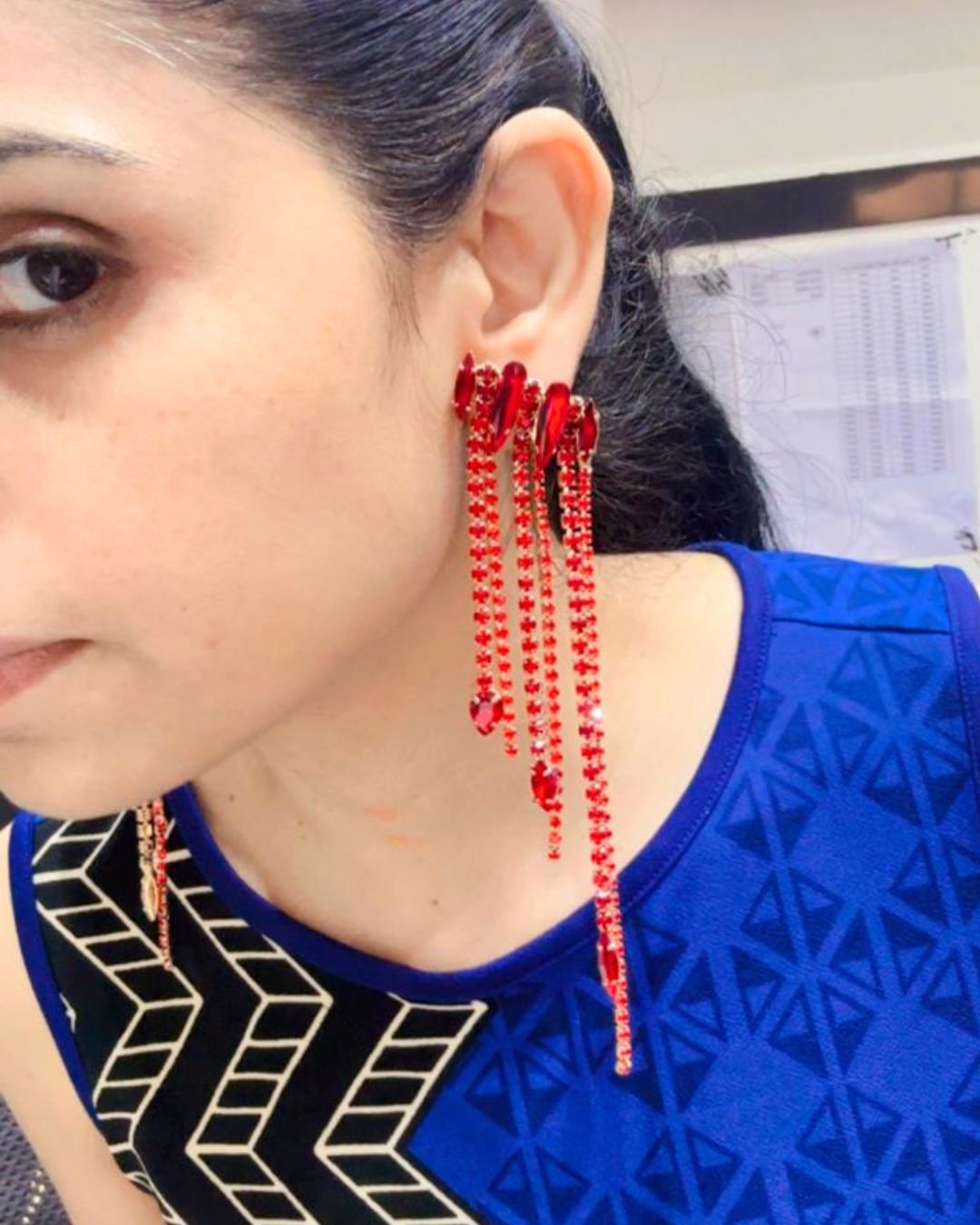 Red Crystal Rhinestone Drop Earrings