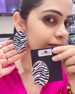 Zebra Print Oval Drop Earrings