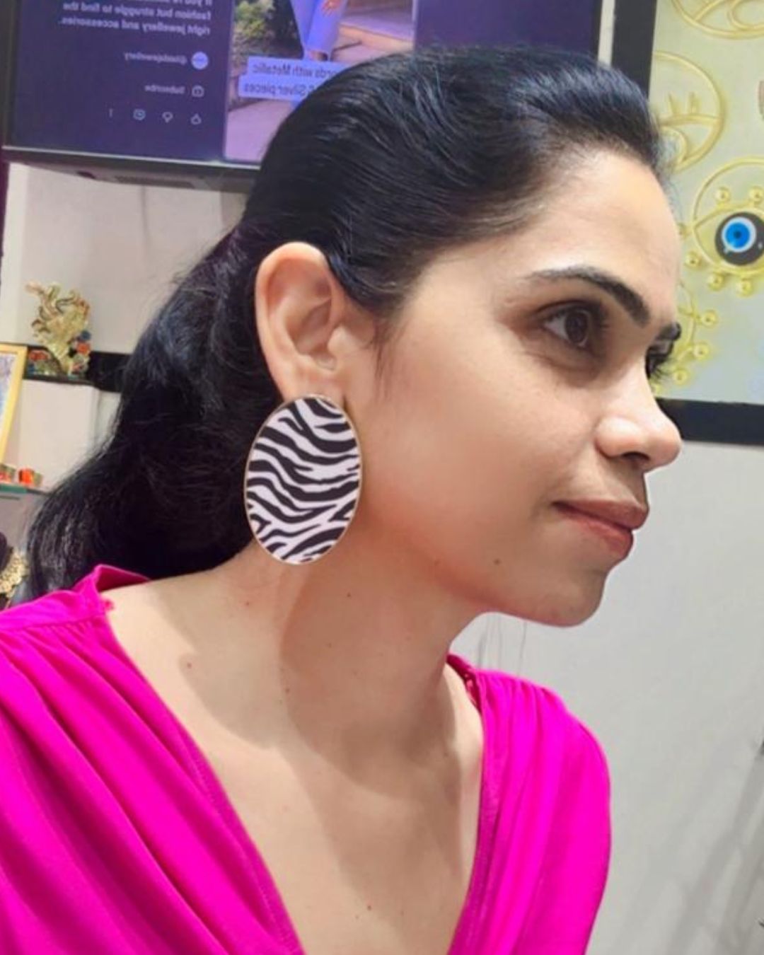 Zebra Print Oval Drop Earrings