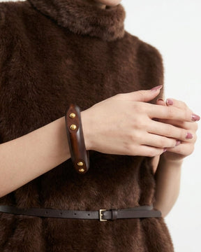 Brown Wooden Golden Stud Charm Bracelet