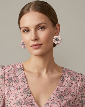 Pink Flower Enamel Stud Earrings