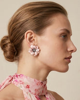 Pink Flower Enamel Stud Earrings