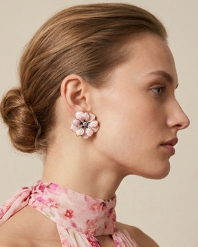 Pink Flower Enamel Stud Earrings