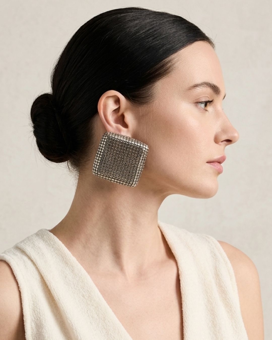 Bling Blogger Rhodium Square Earrings - Big