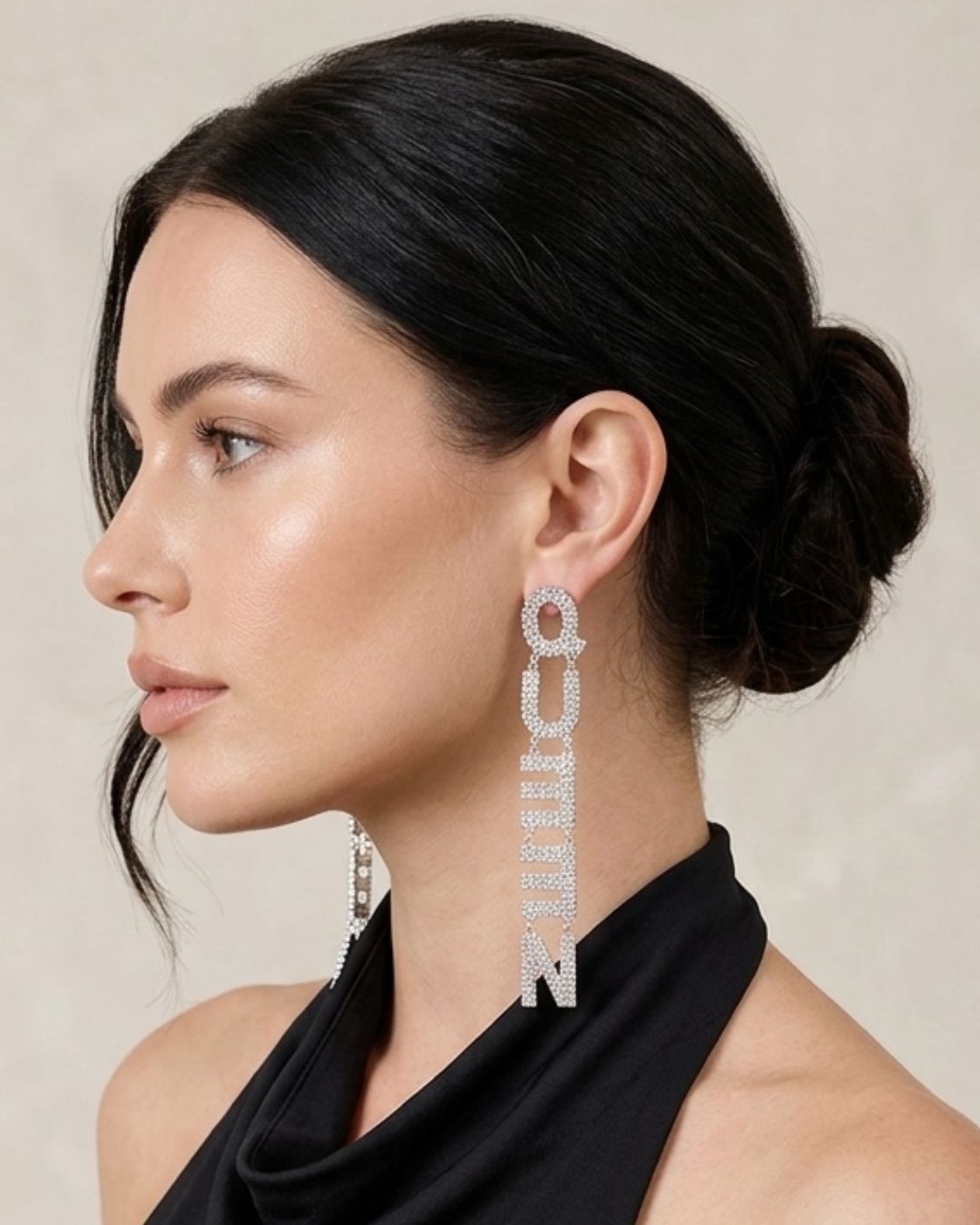 Silver Queen Rhinestone Drop Earrings