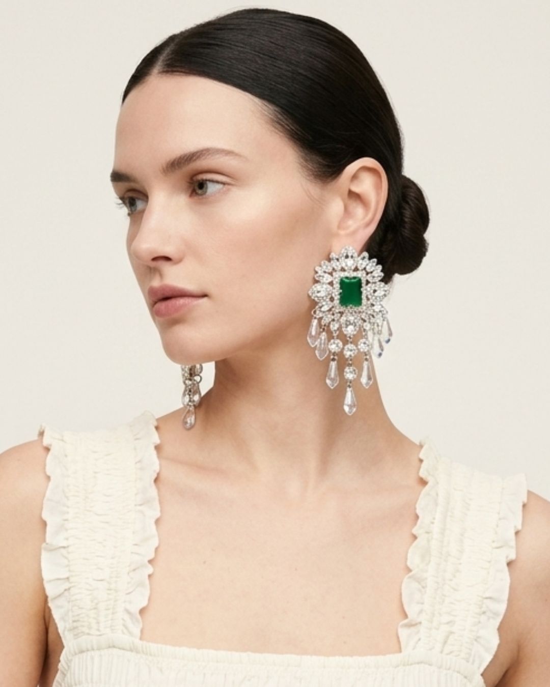 Flower Glass Bead Tassel Drop Earrings