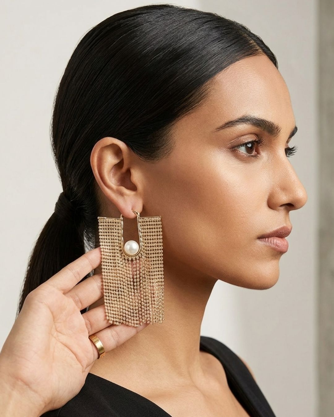 Golden Tassel Rhinestone Drop Earrings