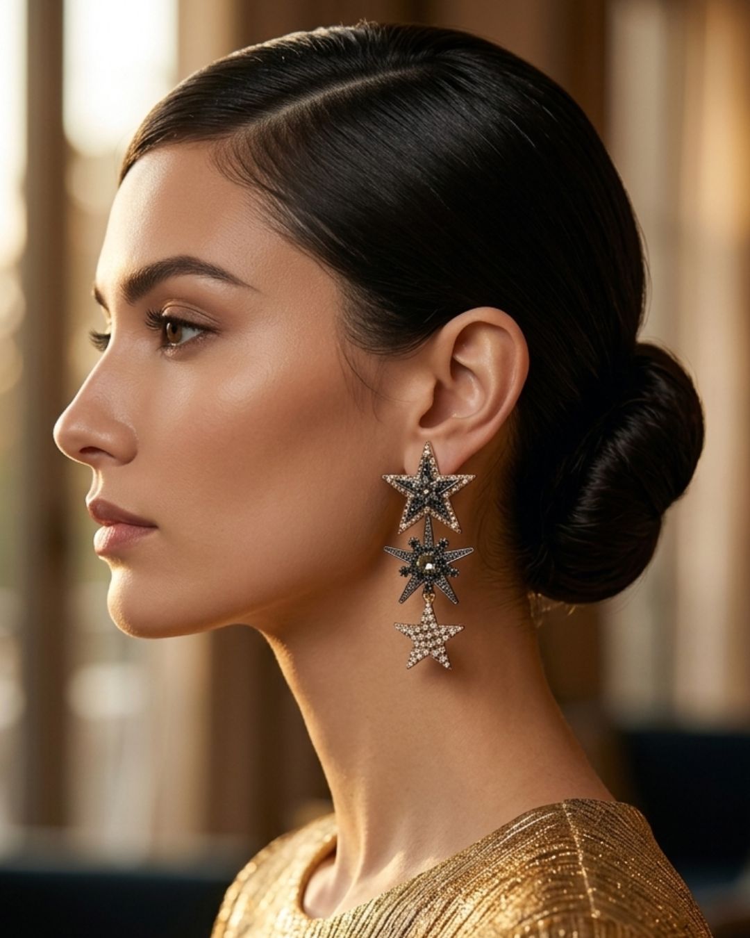Crystal Rhodium Star Tassel Drop Earrings