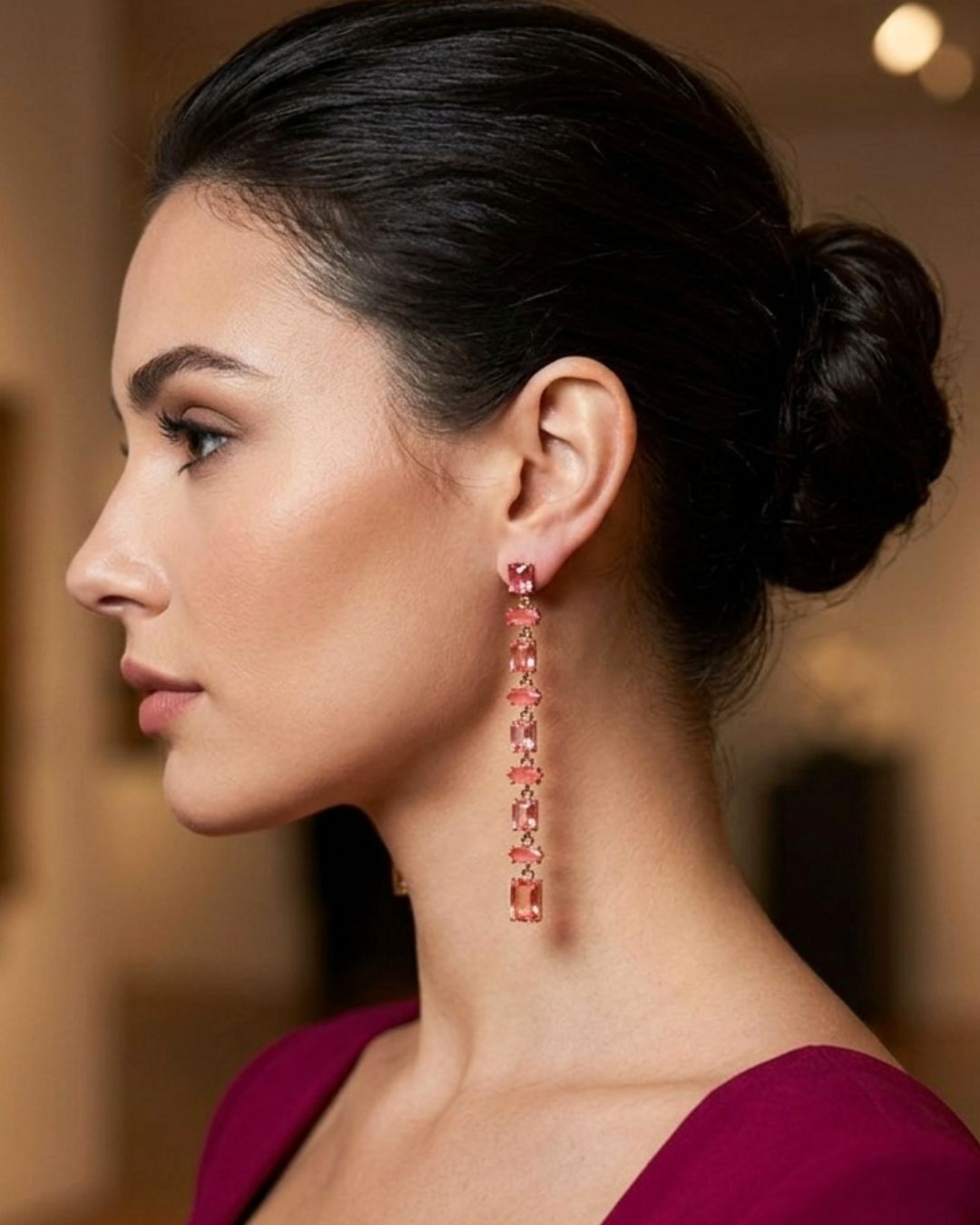 Vintage Pink Crystal Statement Drop Earrings