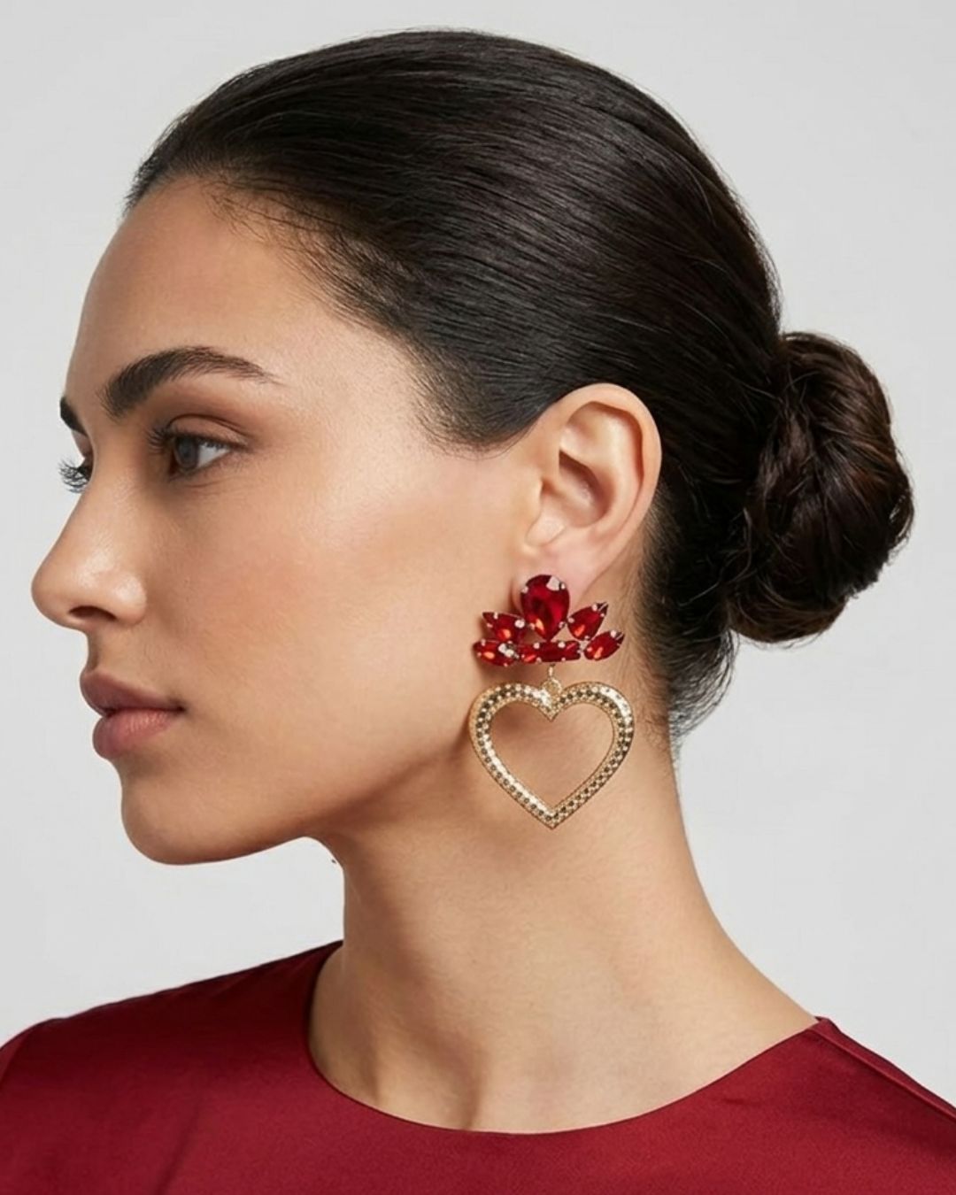 Crystal Rhinestone Heart Dangle Drop Earrings